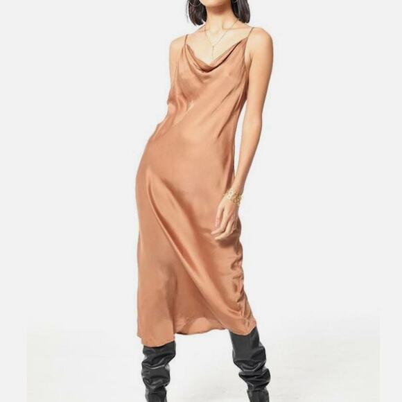 Young Fabulous and Broke Evie Satin midi Slip dress in Toffee Color size medium - Picture 1 of 16